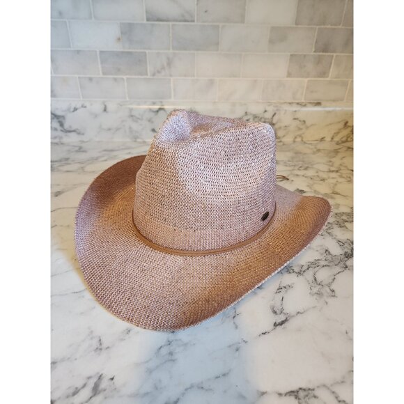 Womens C.C. Pink Straw Cowboy Hat With Adjustable Inner Band - Picture 1 of 6